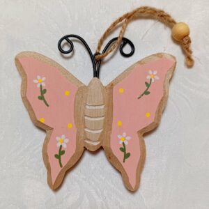 Motýľ drevený ružový 10 cm