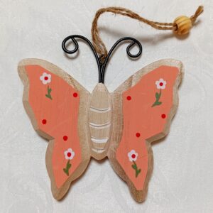 Motýľ drevený oranžový 10 cm
